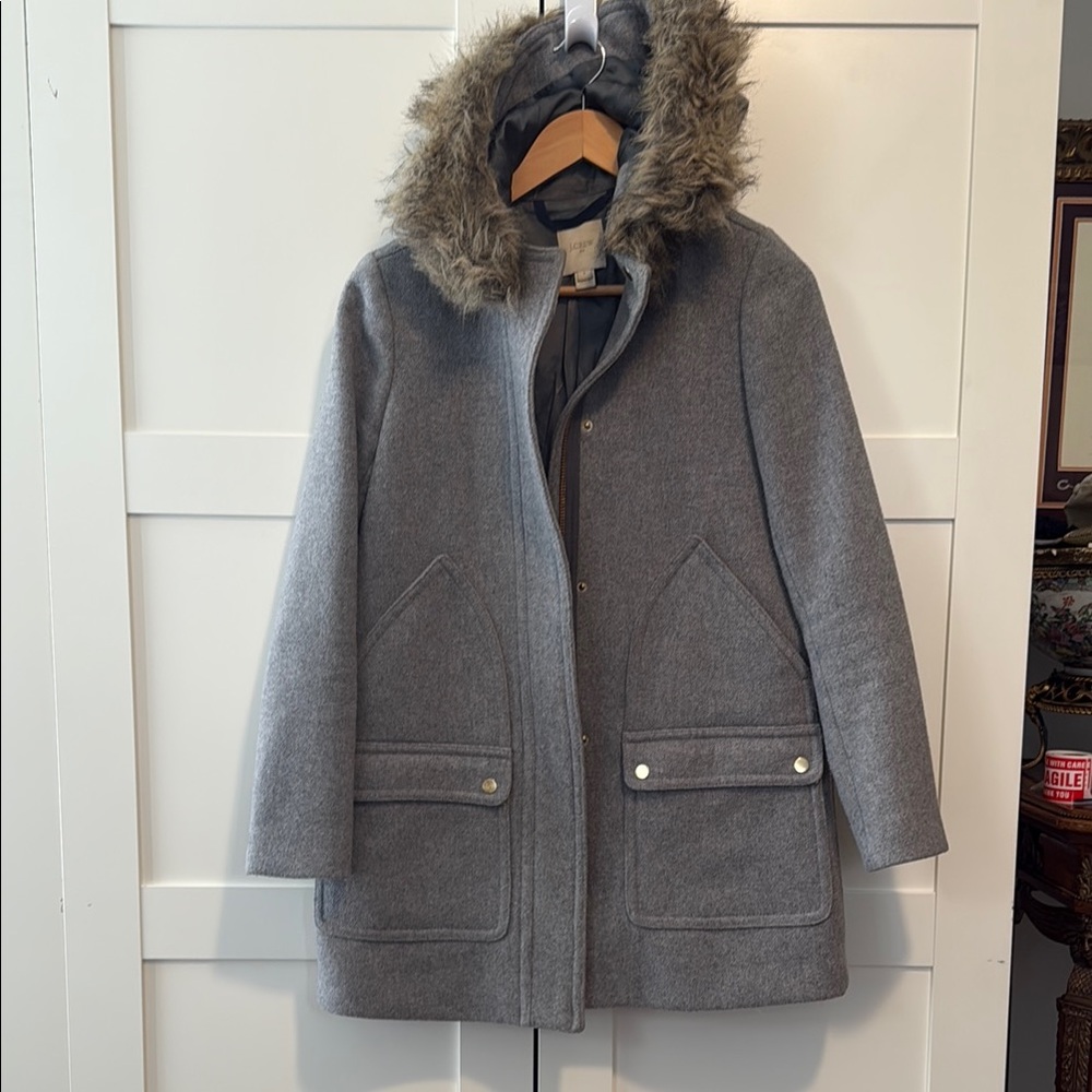 J.Crew Gray Wool Fur-Trimmed Coat